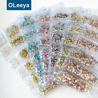 

Factory Price Glass 6 bags ss4 to ss12 mixed sizes flat back non hot fix nail rhinestones for 3D DIY nail art decorations