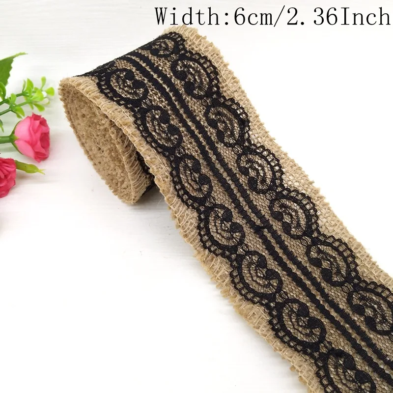Lace Burlap Ribbons 2.4 Inch Burlap Ribbon Rolls With Jute Twine For