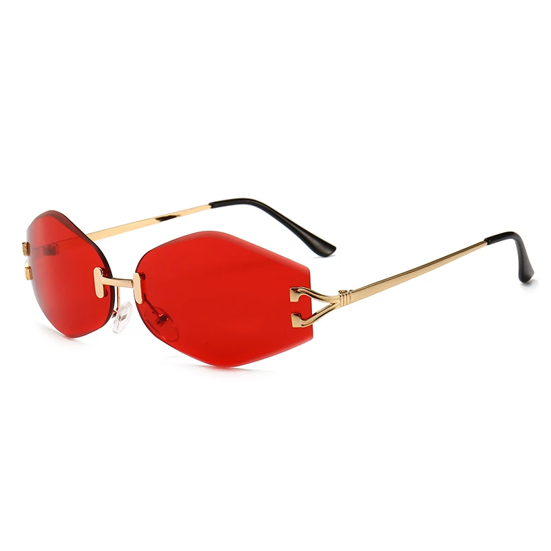 

2019 fashion small rimless sunglasses women men ocean transparent lens polygon sun glasses high quality mirror shaeds wholesale