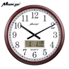 High Quality Round Wood Frame Weather Station Digital Wall Clock with Temperature Humidity
