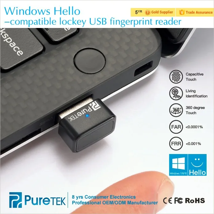 

Smallest Fingerprint Reader for Windows10 Hello with Biometric Fingerprint Sensor by One-touch login your Laptop
