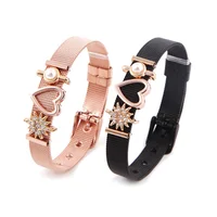 

Wholesale stainless steel rose gold charm slide keeper mesh bracelet