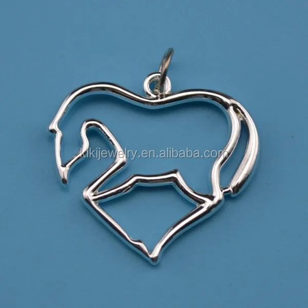 

Free Shipping Fashion New Design Zinc Alloy Nickle Free Lead Free Silver Heart Horse Pendant