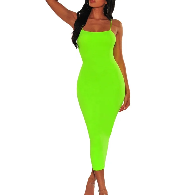 

Summer Spaghetti Strap Bodycon Long Ladies Dress