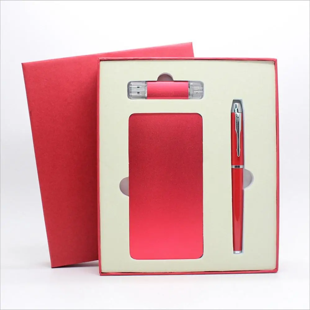 Business gift Power bank and usb flash disk and Signature pen set can be customized LOGO