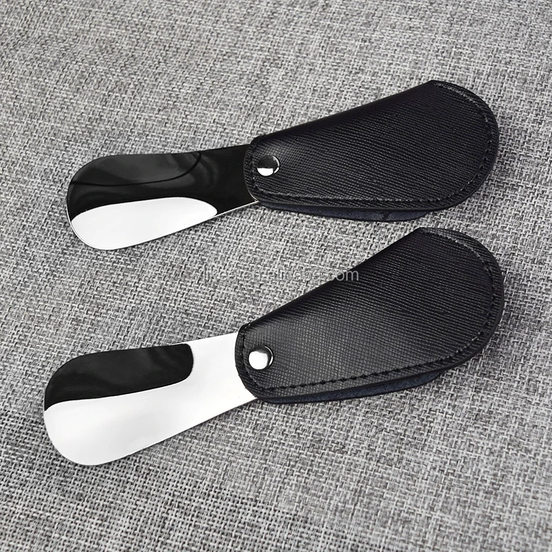 Black Pu Leather Foldable Shoe Horn And Travel Shoe Horn For Kid,Adults