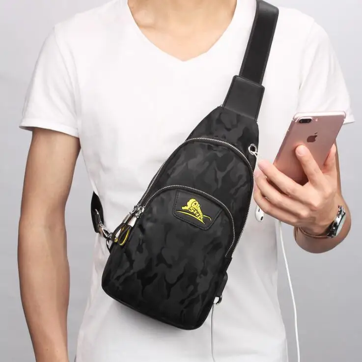 

Waterproof Mini Custom Crossbody Shoulder Messenger Chest Sling Bag Men With USB Charge, Brown