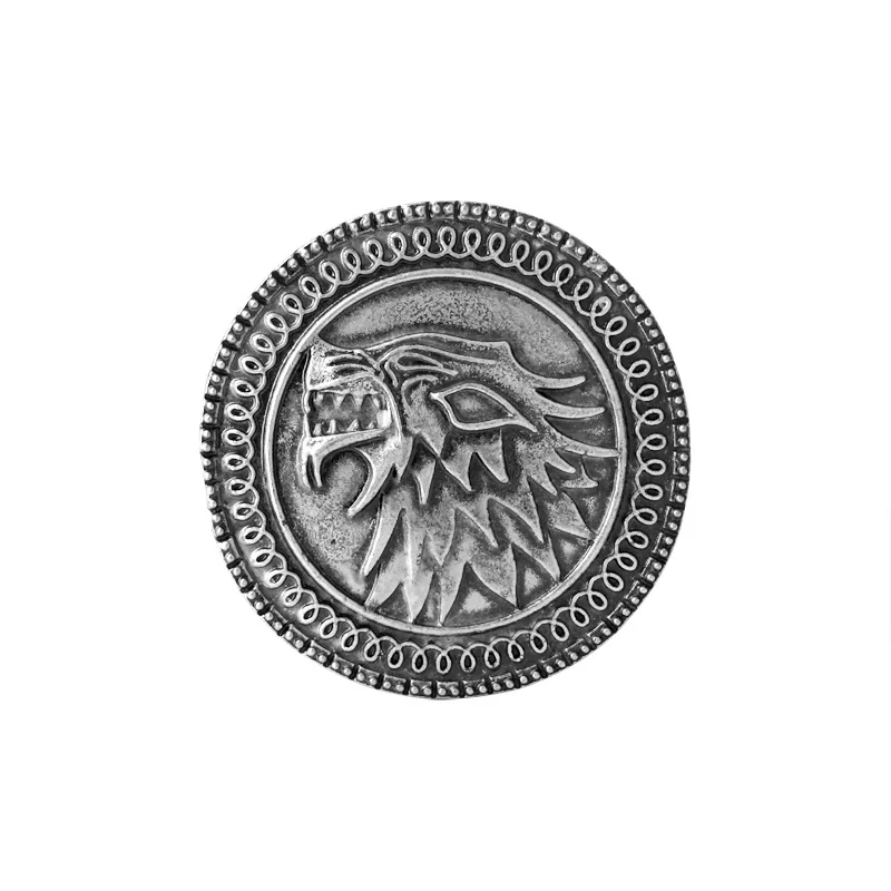 

Wholesale Vintage Game Of Thrones Round badge Wolf Head Shield pattern bronze Brooch