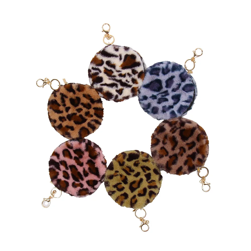 

Wholesale Custom Round Triangel Leopard Fur Coin Purse with Zipper, As picture, customied
