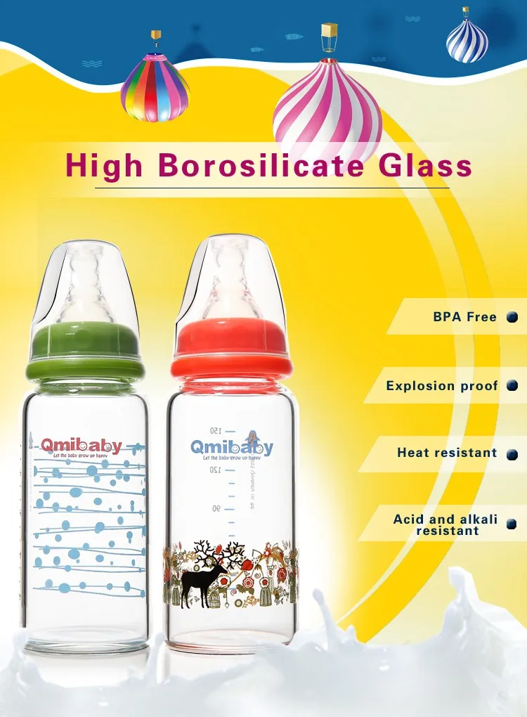 Standard Neck Glass Baby Feeding Bottles High Borosilicate Milk Feeder
