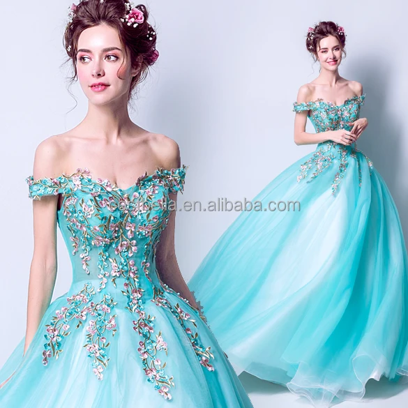 

Cestbella Alibaba In Stock Embroidered Ball Gown Long Light Blue Cap Sleeve Evening Dress