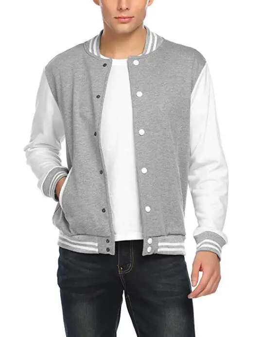 Men Cotton Button Up Sailor Collar Sport Letterman Baseball Varsity