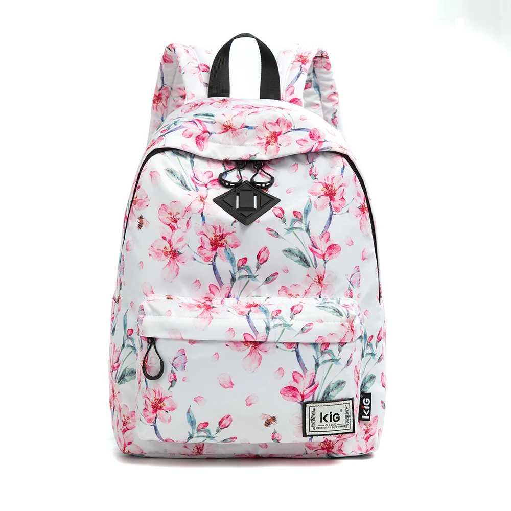 

Fashion Water Resistant Floral Book Bag School Backpack for Women 14Inch Laptop White, As picture/customized