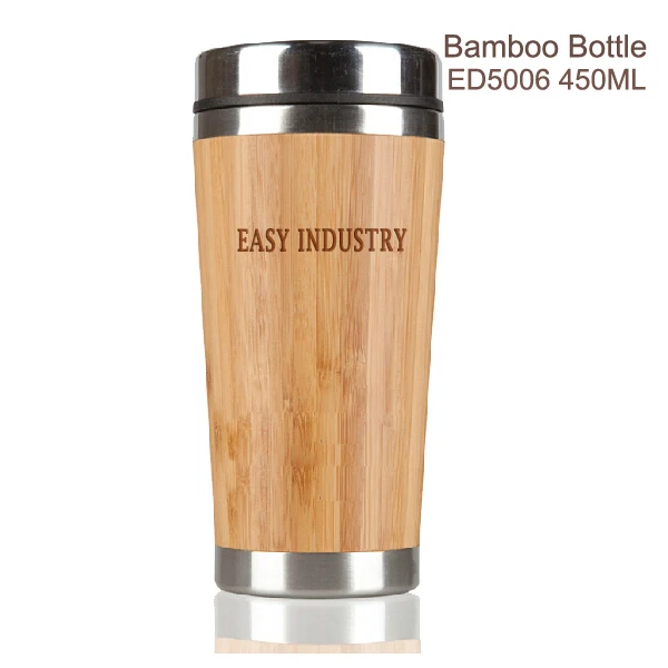 

ED5006 450ML/15OZ Double Wall Coffee Cup Stainless Steel Natural Bamboo Thermos Bottle, Bamboo color
