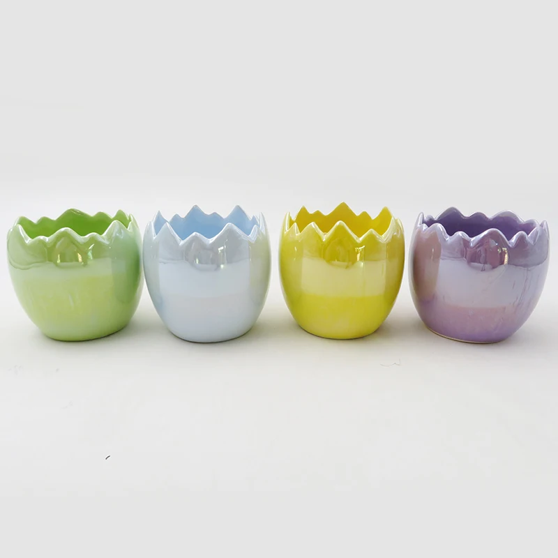 

Set 4 Egg Shaped Ceramic Chinese Flower Pots for Easter, Customized