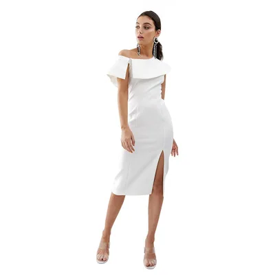 

Sexy off-the-shoulder slits in a slim white dress for women