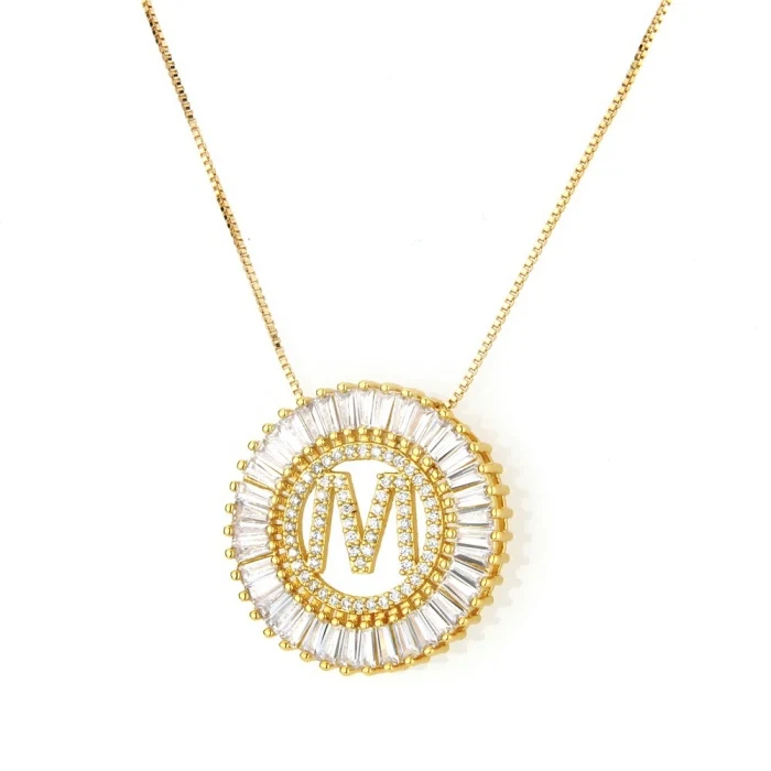 

Wholesale Charm Alphabet Initial Letter Zircon Round Pendant Necklace