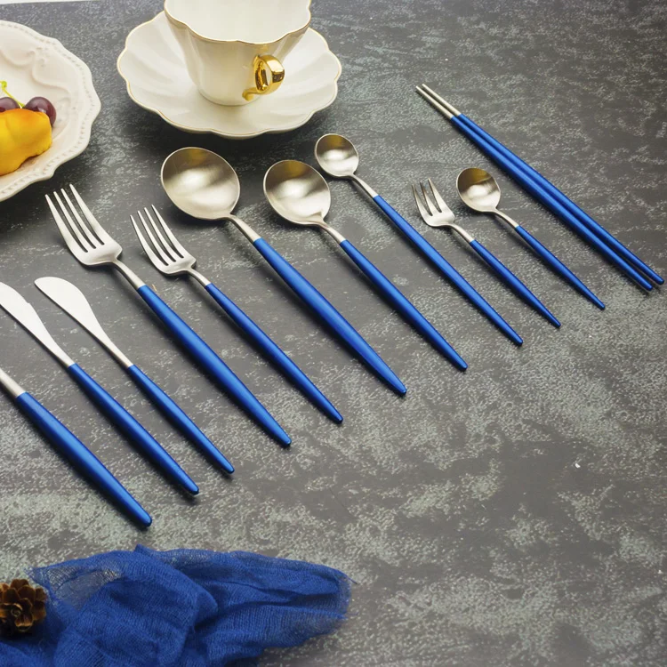 

Luxury Stainless Cutlery Set Wedding Gold Flatware Set, Silver+blue handle