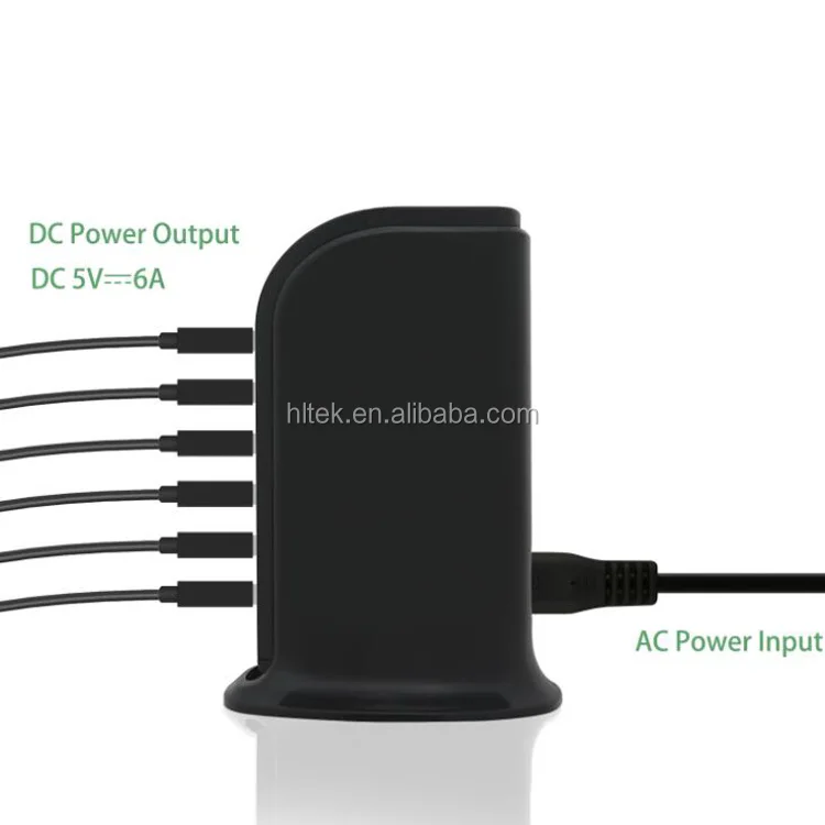 High Speed Multi Port USB Charger 30W 6 Port Charging Station for mobile phone Desktop Travel Hub