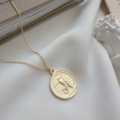 

Latest design simple style silver chain gold coin pendant necklace