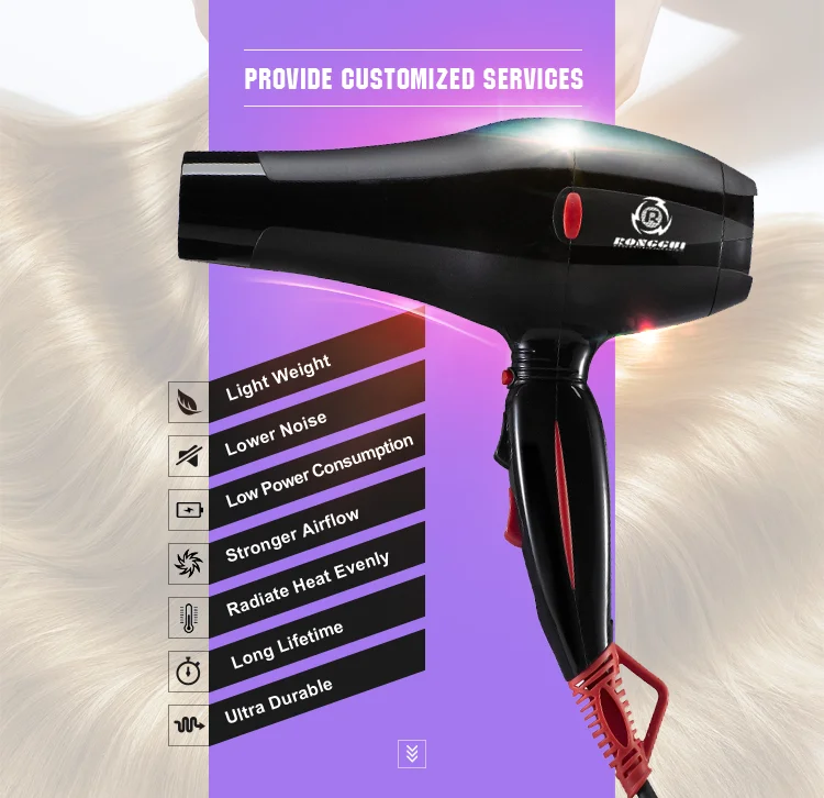 Ronggui Professional Hair Dryer Salon Low Radiation High Speed Hair Dryer With Concentrator