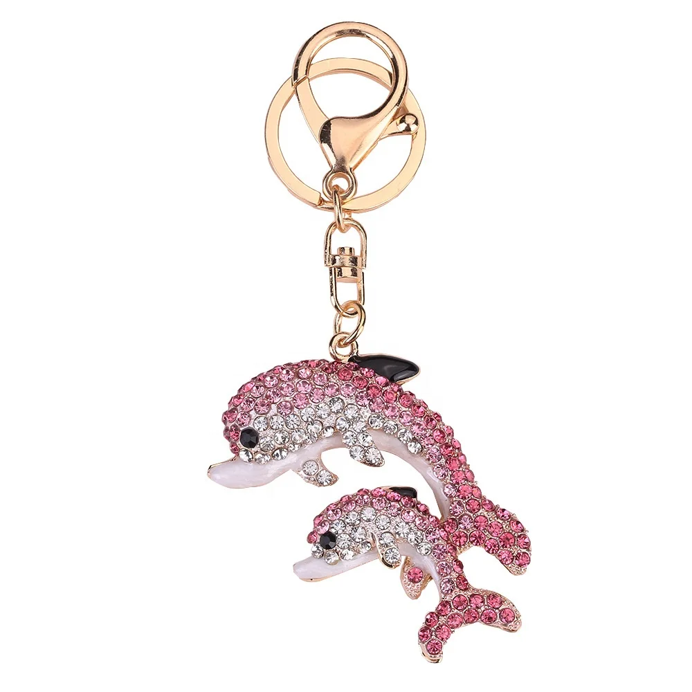 

Women's Handbag Charm Keychain double cute 3D Cartoon Dolphin Pendant Key Rings Gifts, Crystal, blue