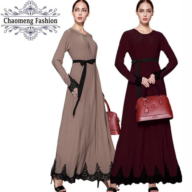 

2022# Chic Fashion 2018 Long Sleeve Casual Maxi Dresses For Women Islamic Abaya Muslim Dress Clothing, Brown/wine red/customized