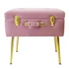 eautify Pearlized Pink Velvet Foot StoolStorage Stool Trunk Organizer - Ottoman Storage Footstool Pouffe with Rose Gold Clasp an