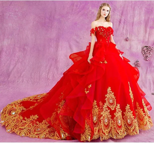 

Sexy Red Appliqued Guangzhou Best Wedding Dress Bridal Gown