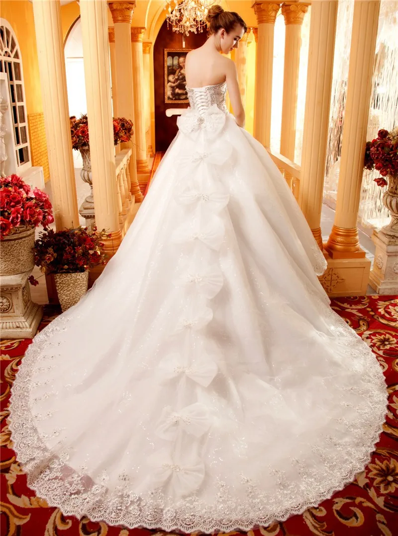 WDS-1021 Luxury Crystals Long Train Ball Gown Wedding Dresses