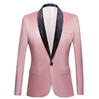 

PYJTRL Men's Pink Pure White Black Velvet Fashion Suit Jacket Wedding Groom Stage Singer Prom Slim Fit Blazers