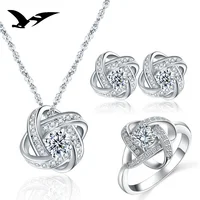 

Square flower Jewelry Sets , Silver and Crystal Stud Earrings with pendant jewelry set