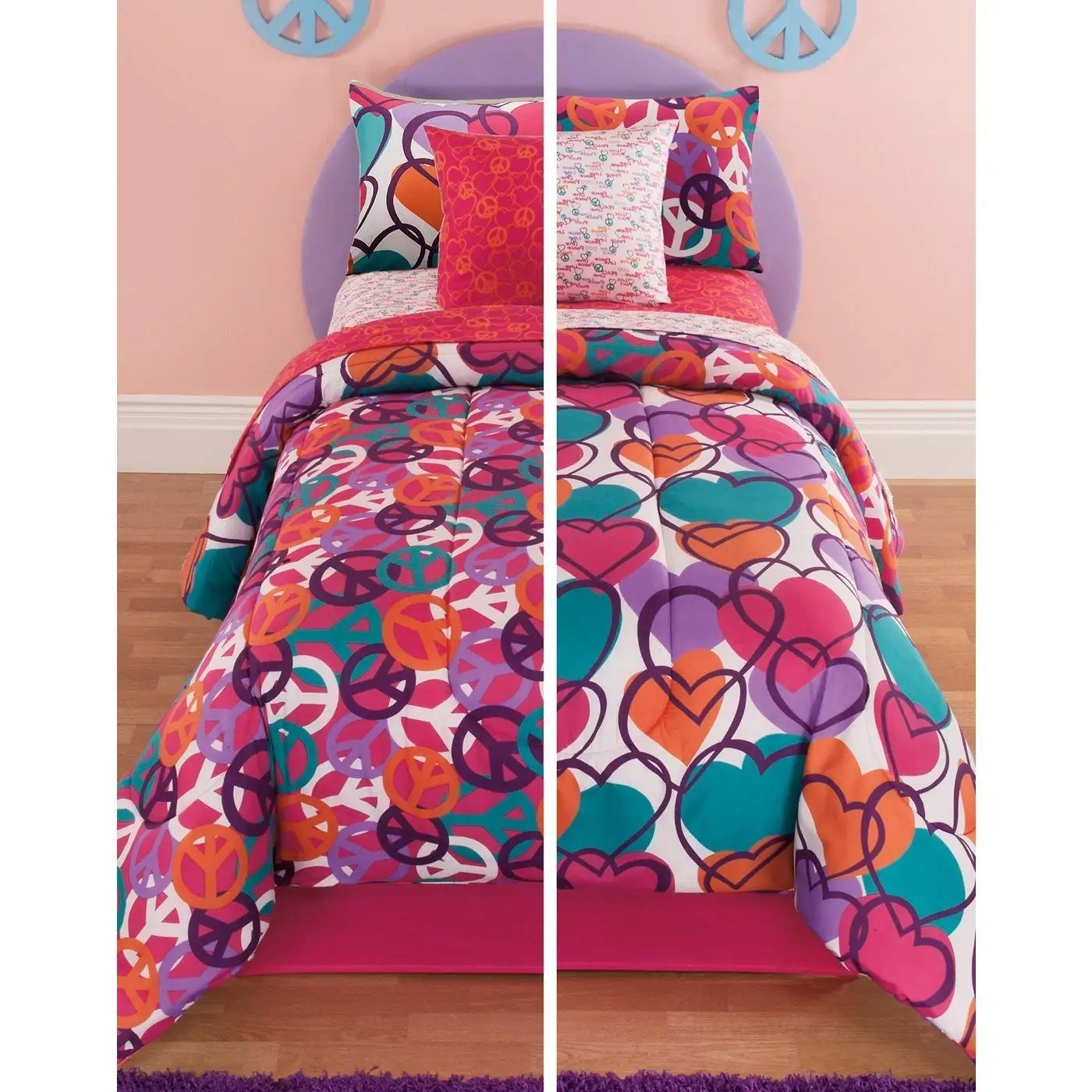 Buy Ukn Girls Peace Comforter Set Full Sized Multicolor Love
