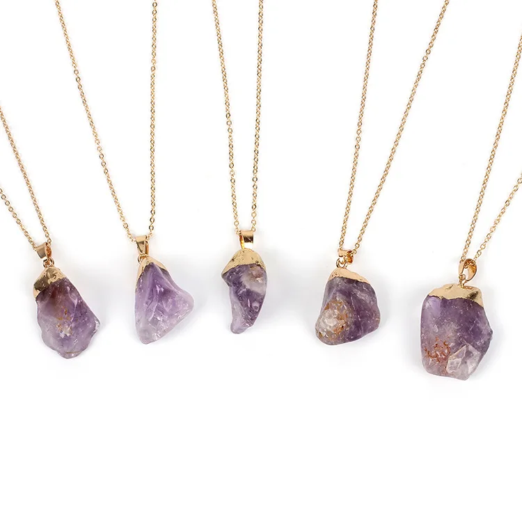 

2018 new design jewelry natural Irregular Amethyst crystal pendant necklace for women