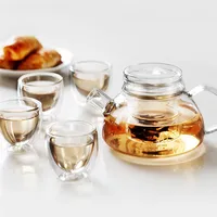 

600ml Clear Borosilicate Glass Infuser Tea Pot Set With Glass Strainer Lid