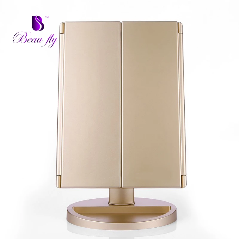 

BEAUFLY Hot Sell USB Charging 180 Degree Adjustable Stand LED Lighted Vanity Makeup Mirror, Gold