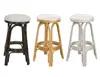 real-natural rattan wood bar stools with white cushion