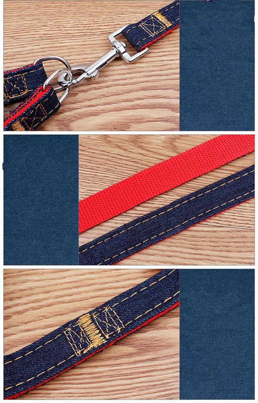 Dog Harness with Leash Durable Dog Leash with Collar Cool Jean Material Dog Collar and Leash with Multi Sizes Set Pet Supply