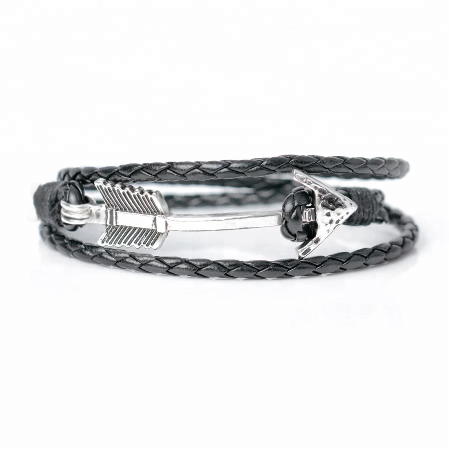 

High Quality Multi-layer Anchor Bracelets Men Charm Nautical Survival Rope Chain Leather Bracelet Male Wrap Metal Sport Hooks, 9 colors