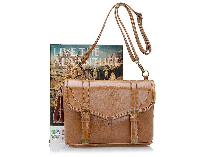 Brown Vintage Stylish Faux Leather Camera Bag Shoulder Strap Messenger