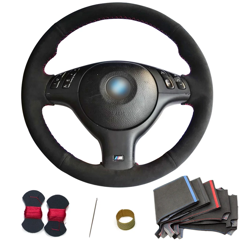 

Hand Sewing Black Suede Car Steering Wheel Cover for BMW BMW E46 E39 330i 540i 525i 530i 330Ci M3