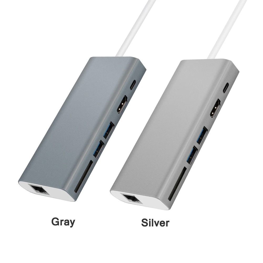 

6 Port Type C Hub With 4KHDMI PD Charging Port SD Adapter 2 Port USB 3.0 And 1000Mbps Ethernet Hub For Laptop, Silver/gray