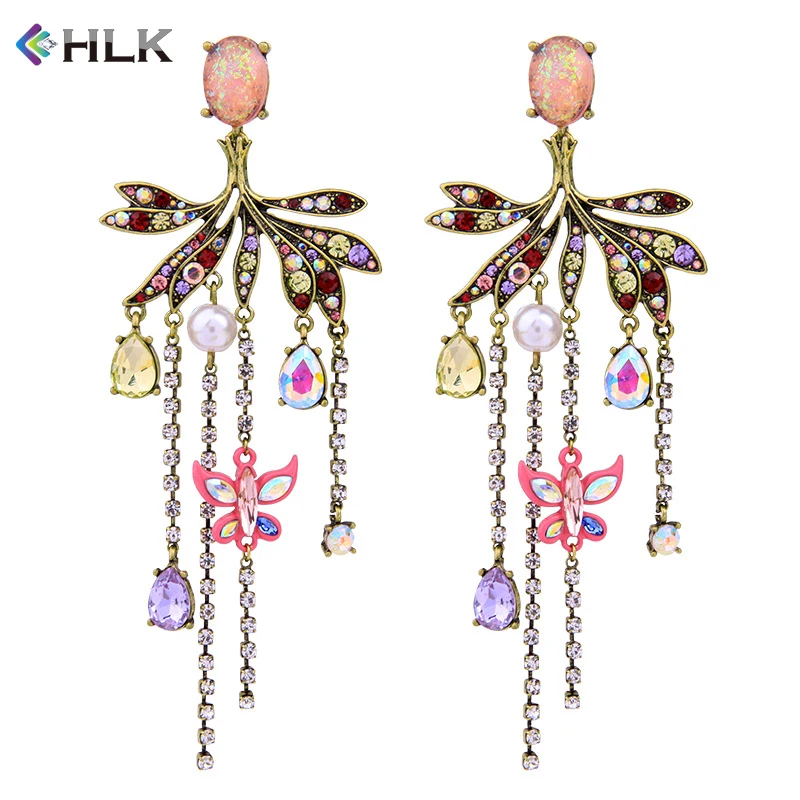 

Chandelier components shell earing with tassels Colorful Butterfly and Floral Crystal Earring