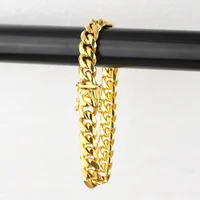 

Men Custom Jewelry Designs Cuban Link Stainless Steel Gold Hand Chain Bracelet