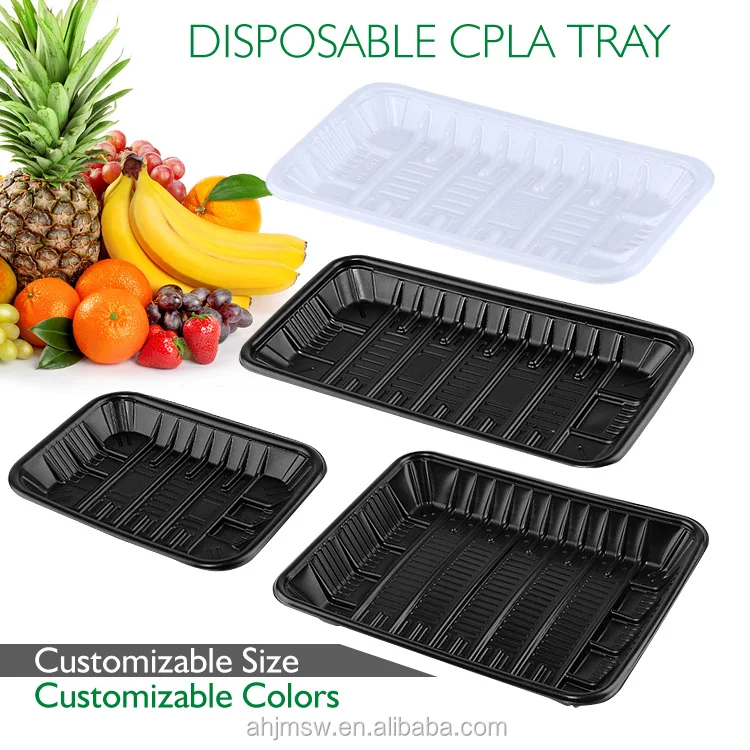 Pla White /black Food Grade Biodegradable Serve Container Meat/fruit