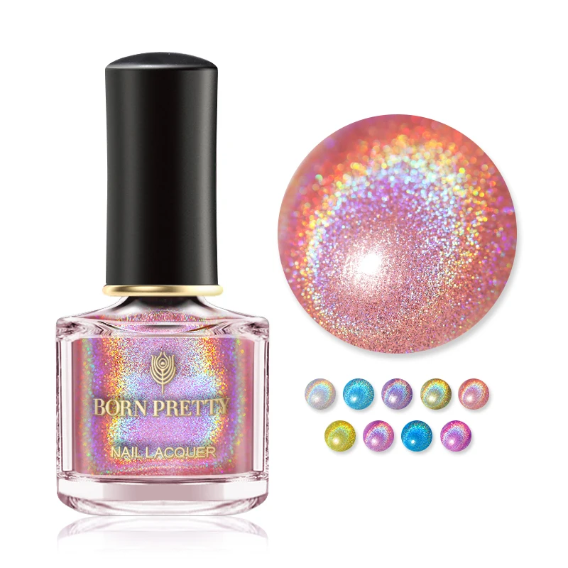 

BORN PRETTY 10ml Light Sensitive Holo Nail Polish Pink Silver Shimmer Glisten Nail Art Color Changing Nail Polish