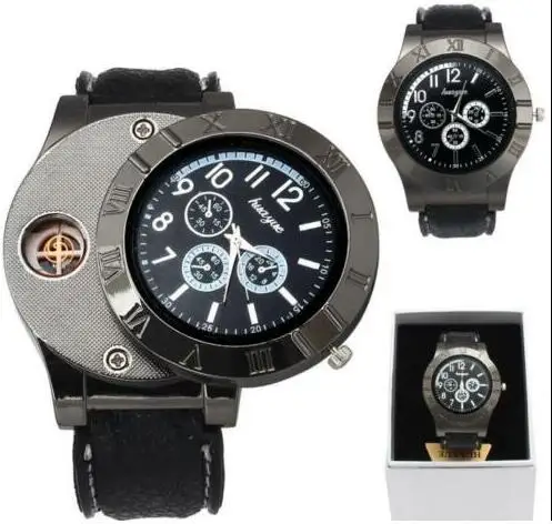 

USB Lighter Watch Men's Quartz Watch Windproof Flameless cigarette Lighter