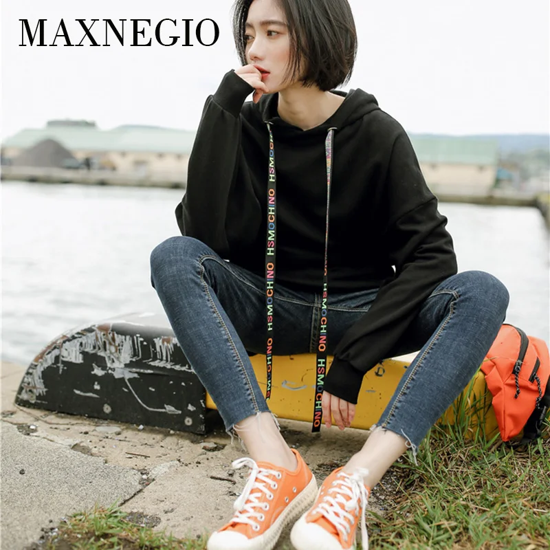 

Maxnegio streetwear hoodie drawstring black hoodie women top