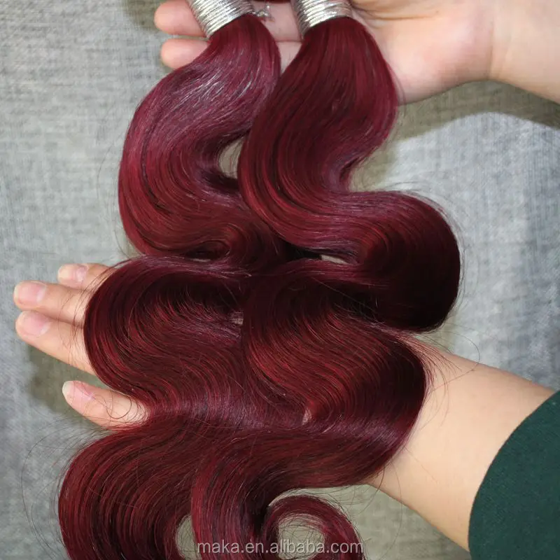 

wholesale red human hair weave virgin 99j color body wave human hair extension, Any color is ok