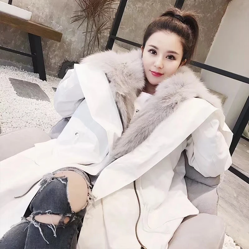 

YRCH136 Wholesale Custom Real Fox Fur Lined Parka / Women Autumn Winter Coat Luxurious